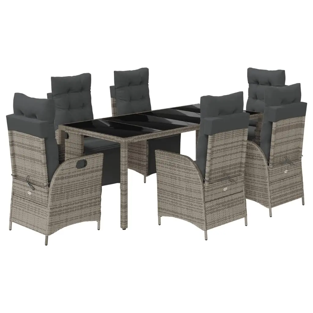 Outdoor Dining Set 7 Piece Furniture Grey Poly Rattan with Cushions for Garden and Patio