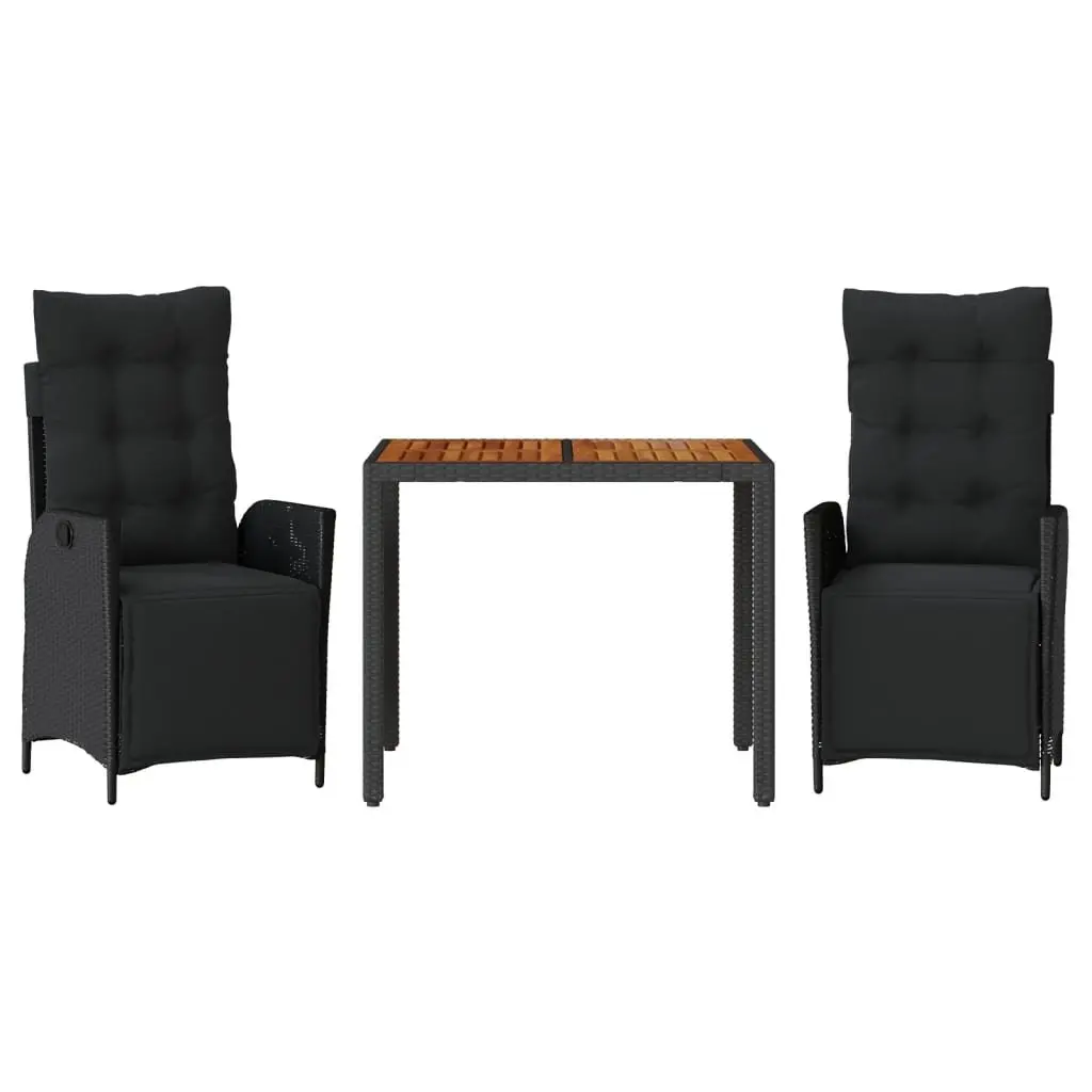Garden Dining Set 3 Piece Outdoor Furniture Patio Table Chairs Cushions Black