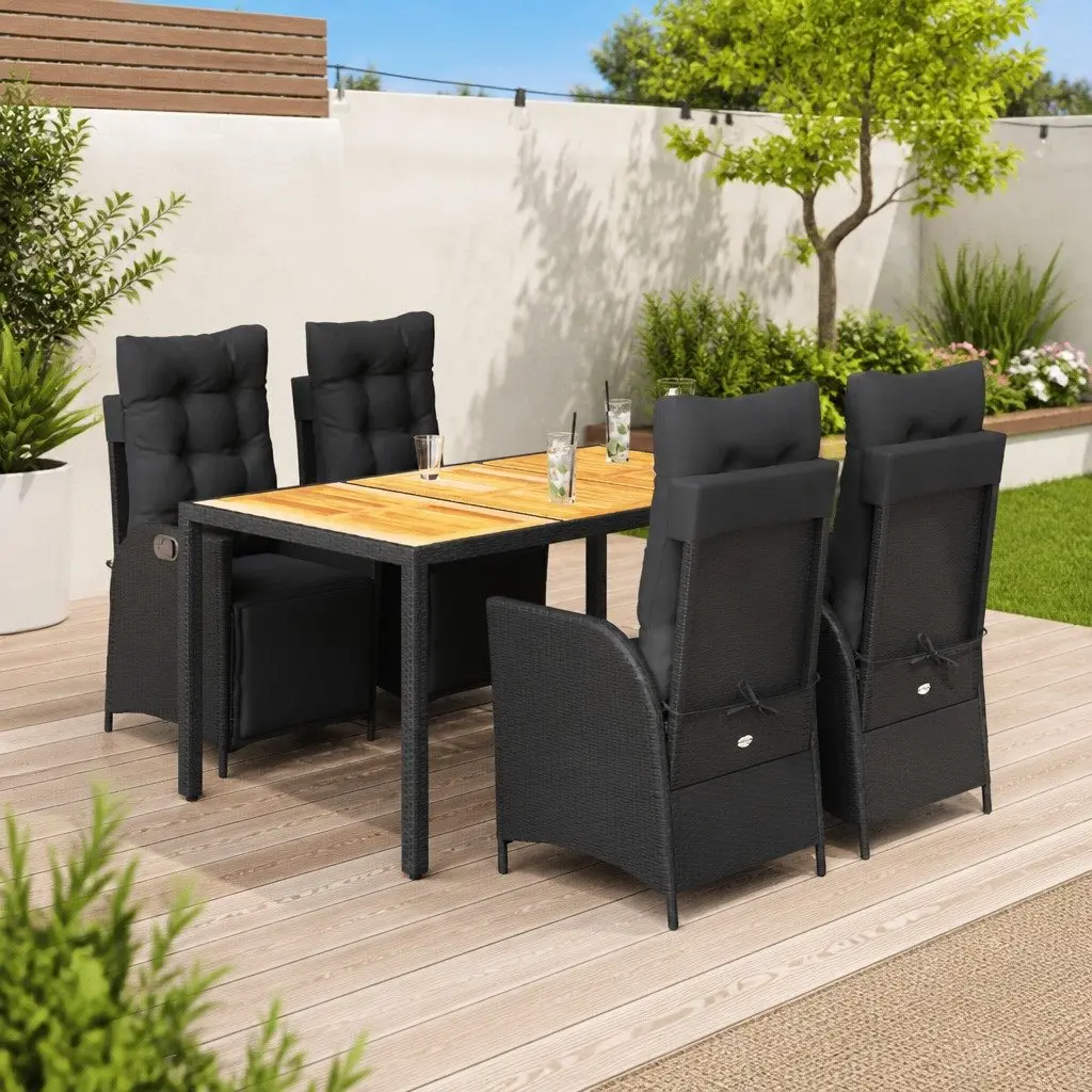 Outdoor Dining Set Garden 5 Piece Black PE Rattan Table Chairs