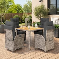 5-Piece Garden Dining Set Details: PE Rattan and Acacia