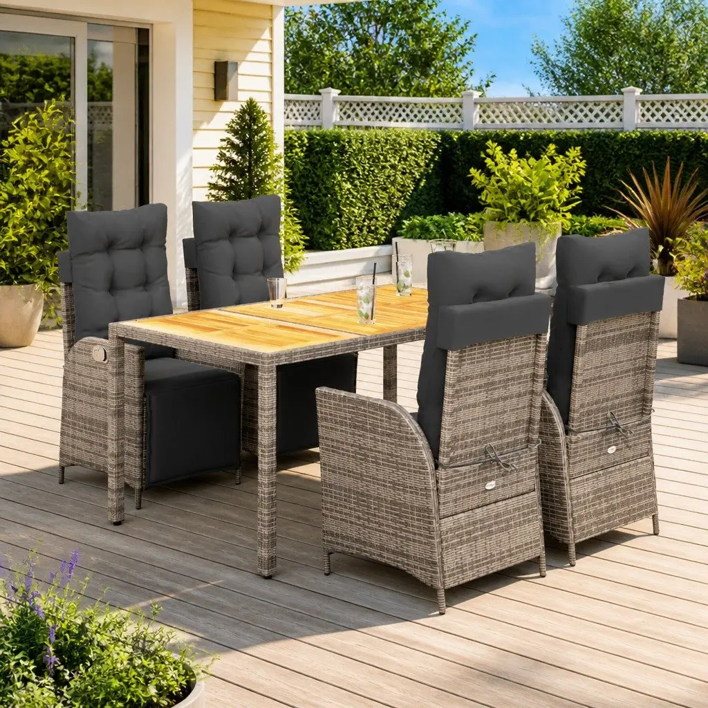 5 Piece Garden Dining Set Outdoor Furniture Patio Grey Poly Rattan Table Chairs