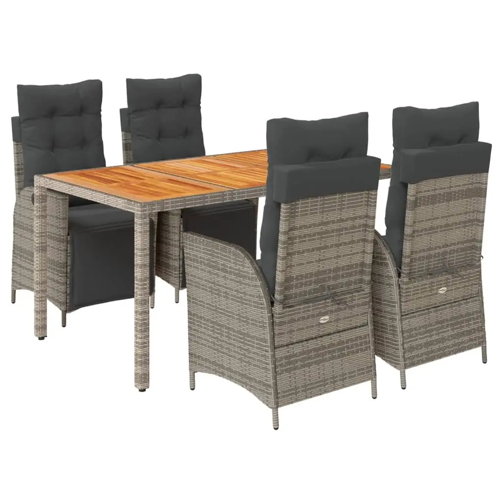 5 Piece Garden Dining Set Outdoor Furniture Patio Grey Poly Rattan Table Chairs