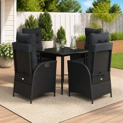 5-Piece Black Poly Rattan Outdoor Dining Set Specifications