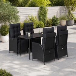 Outdoor Garden Dining Set 5 Piece Black Poly Rattan Chair Table Patio Furniture