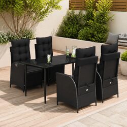5-Piece Outdoor Dining Set in Black Poly Rattan