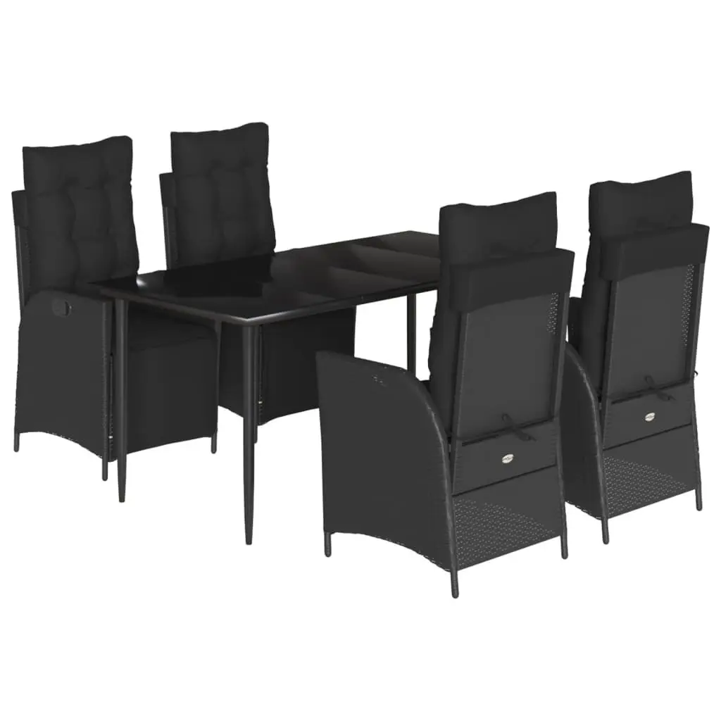 5-Piece Outdoor Dining Set in Black Poly Rattan