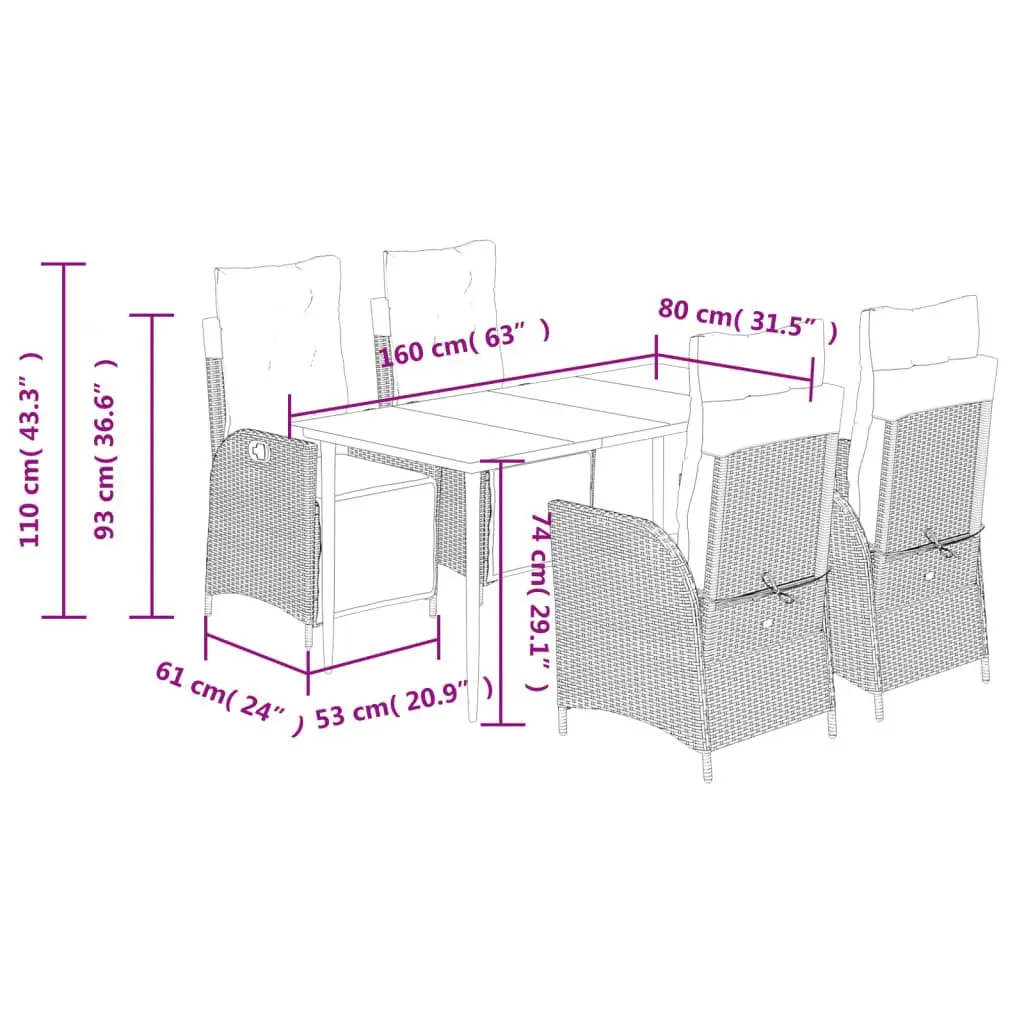 5-Piece Outdoor Dining Set in Black Poly Rattan