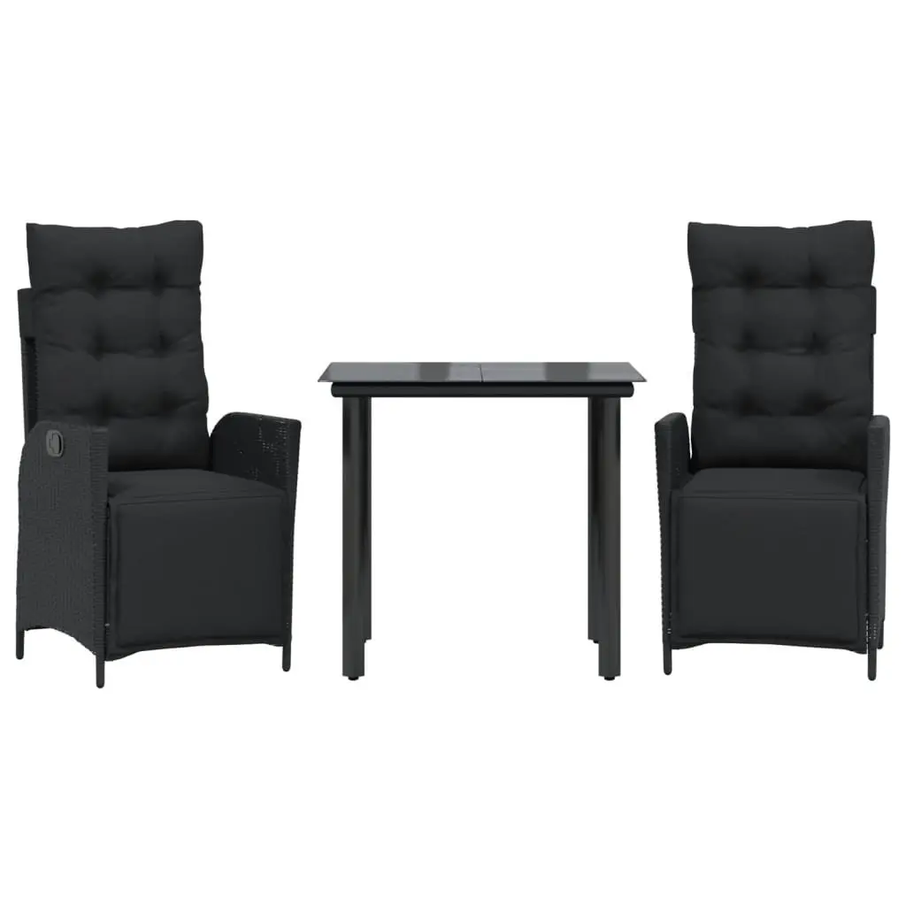 Outdoor Garden Dining Set 3 Piece Black Poly Rattan with Cushions Patio