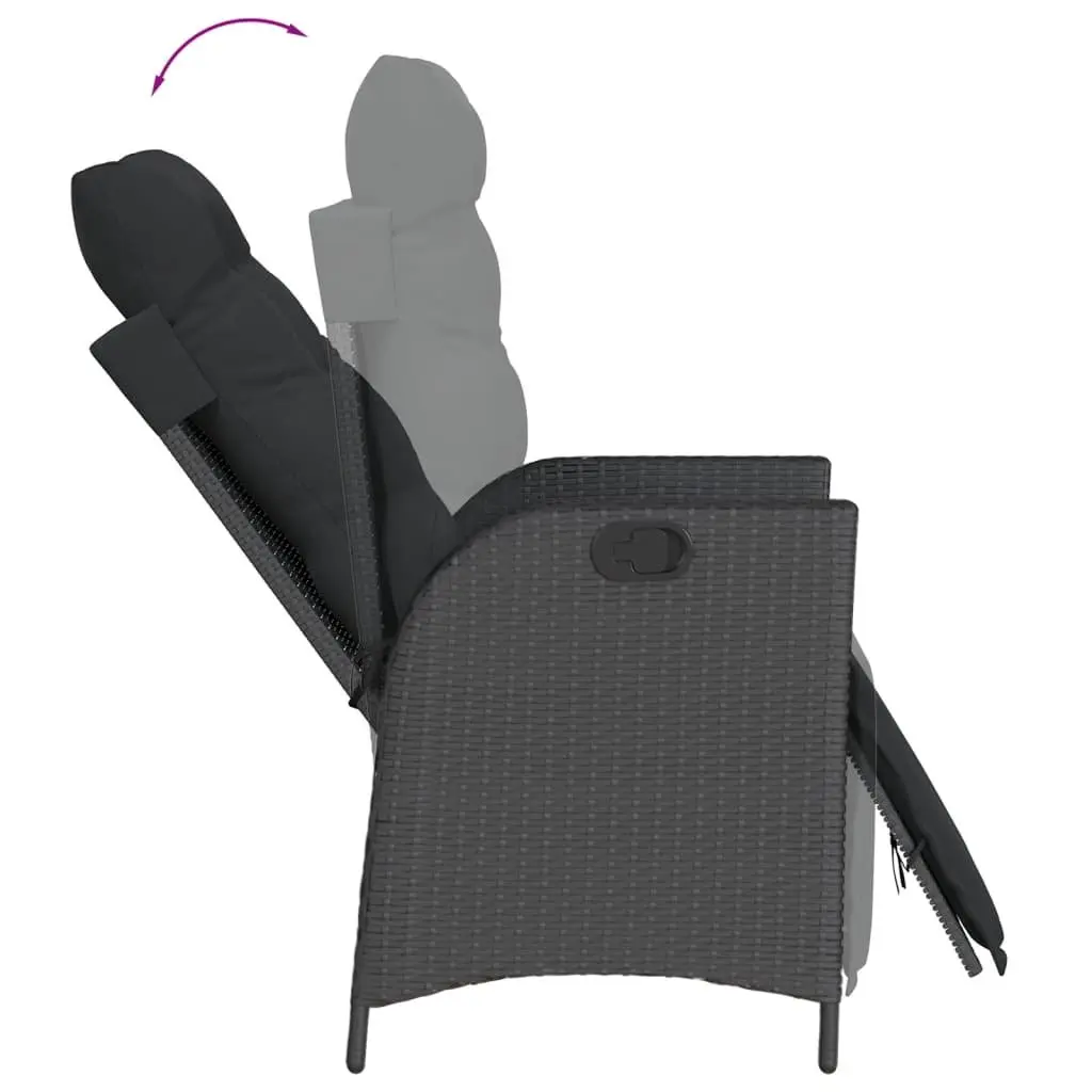 Outdoor Garden Dining Set 3 Piece Black Poly Rattan with Cushions Patio