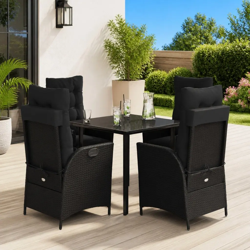 Garden Dining Set 5 Piece Outdoor Furniture Black Poly Rattan with Cushions