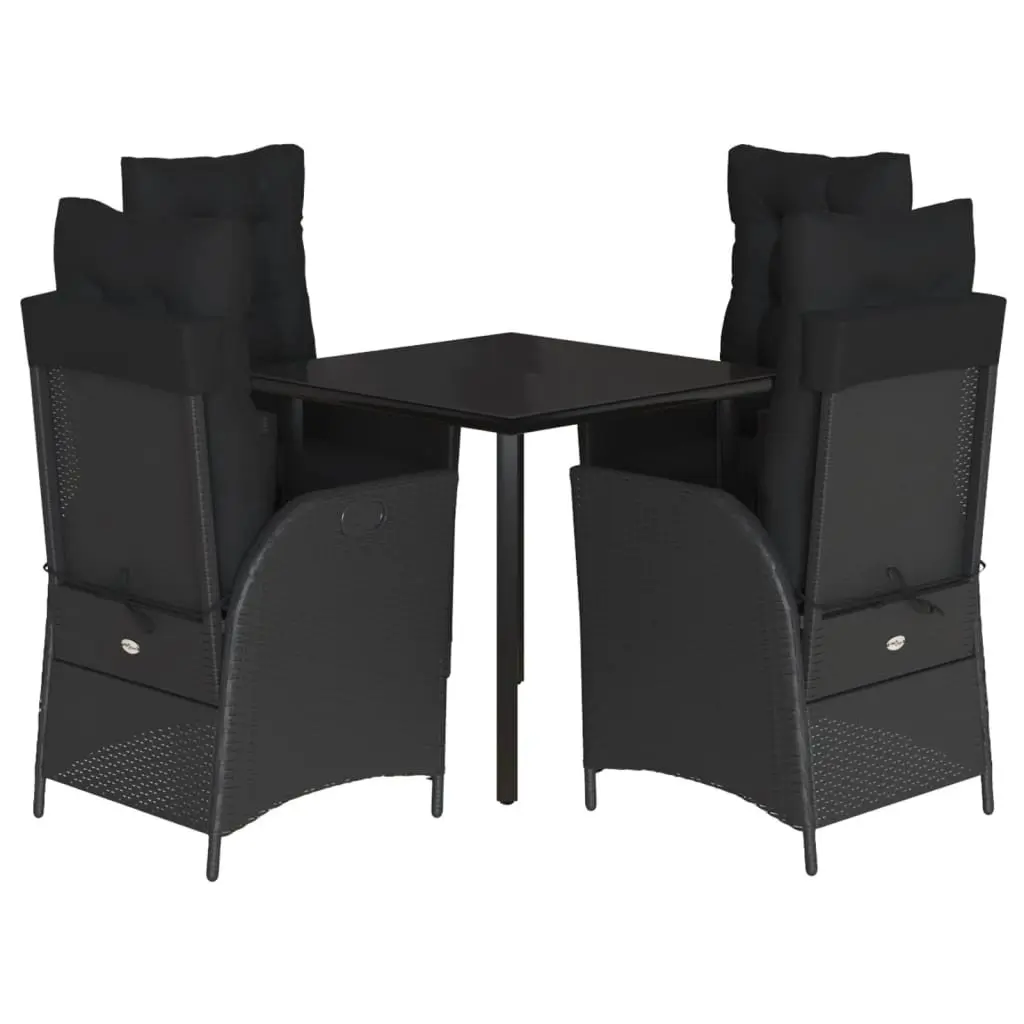 Garden Dining Set 5 Piece Outdoor Furniture Black Poly Rattan with Cushions