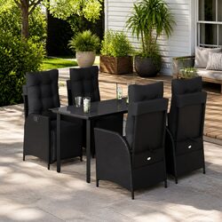 5 Piece Garden Dining Set - PE Rattan, Glass Top
