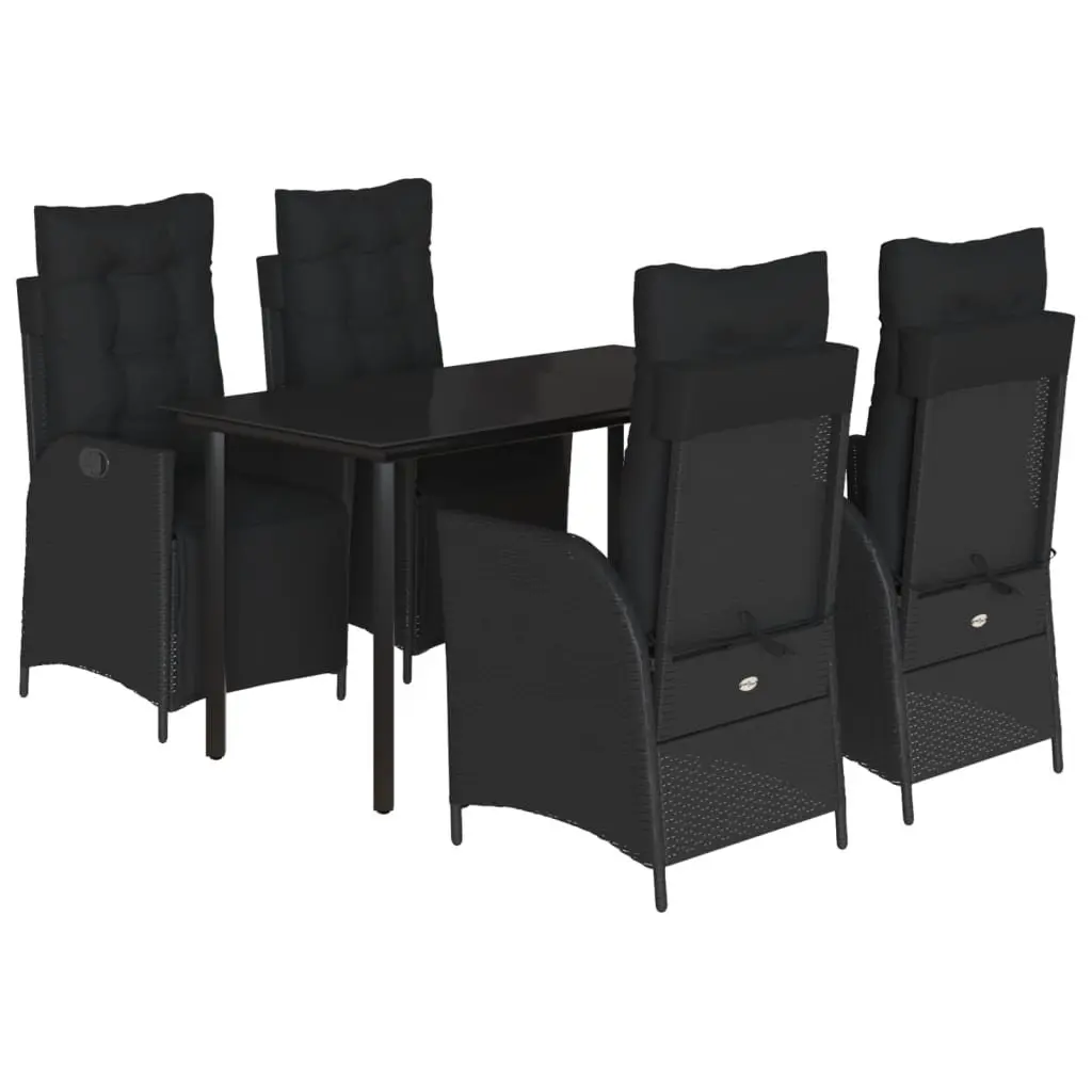 Garden Dining Set Outdoor Furniture 5 Piece Black Poly Rattan with Cushions