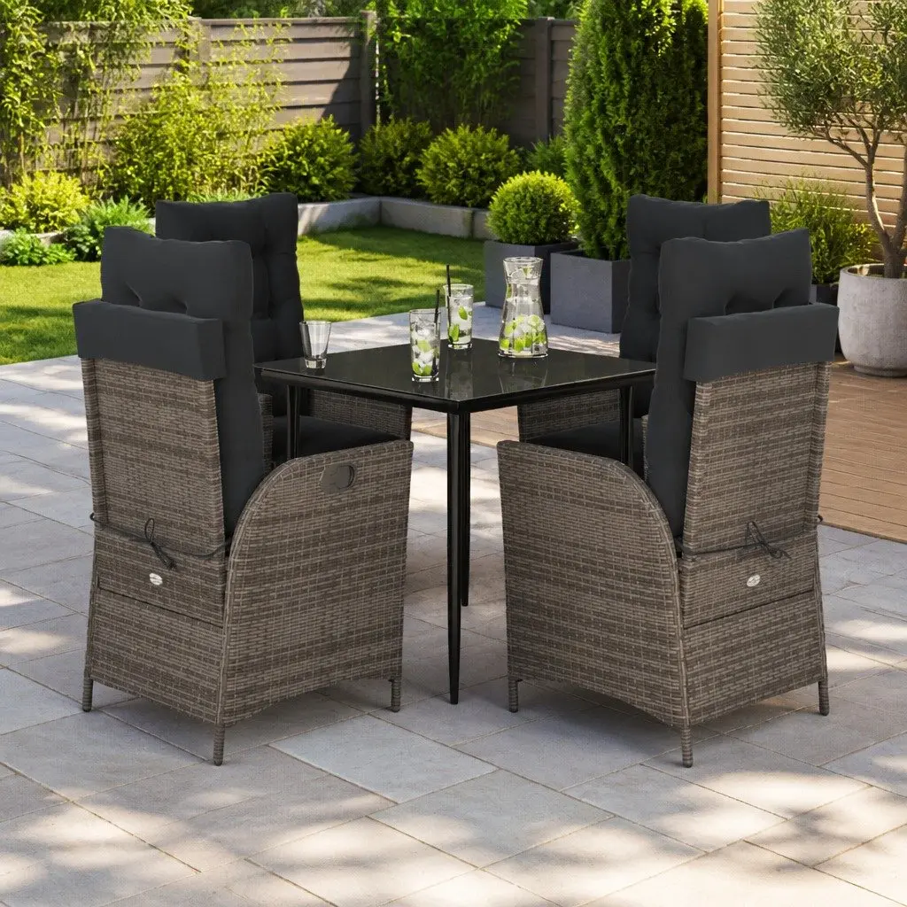 Garden Dining Set 5 Piece Outdoor Furniture PE Rattan Chair Table Cushions Grey
