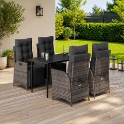 5-Piece Grey Garden Dining Set with Cushions and Glass Top