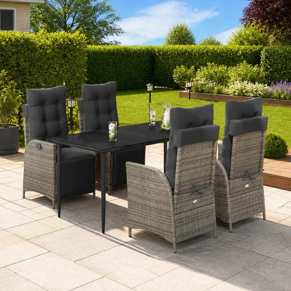 5 Piece Outdoor Garden Dining Set with Grey Cushions