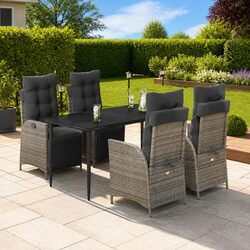 5 Piece Outdoor Garden Dining Set with Grey Cushions