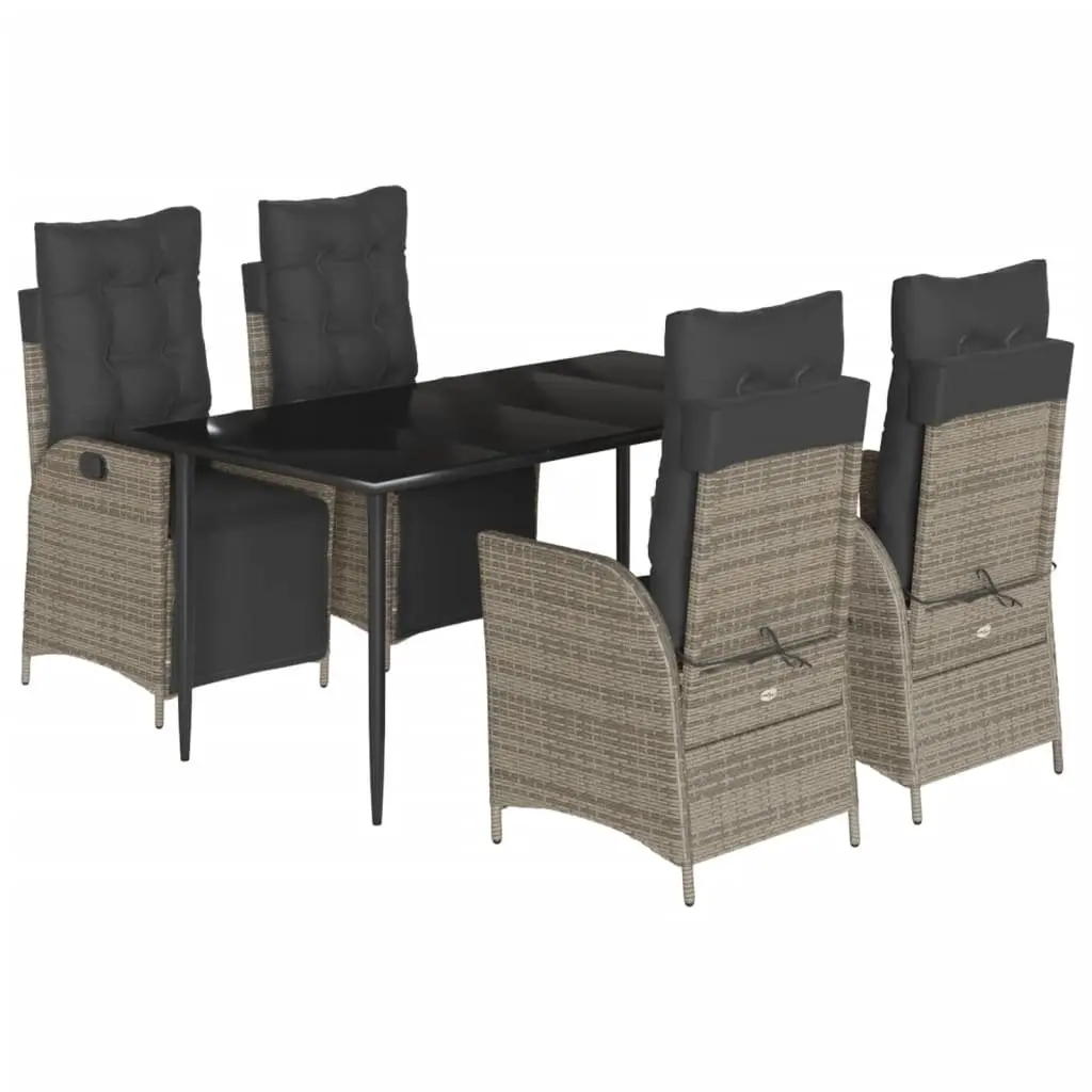 5 Piece Outdoor Garden Dining Set with Grey Cushions