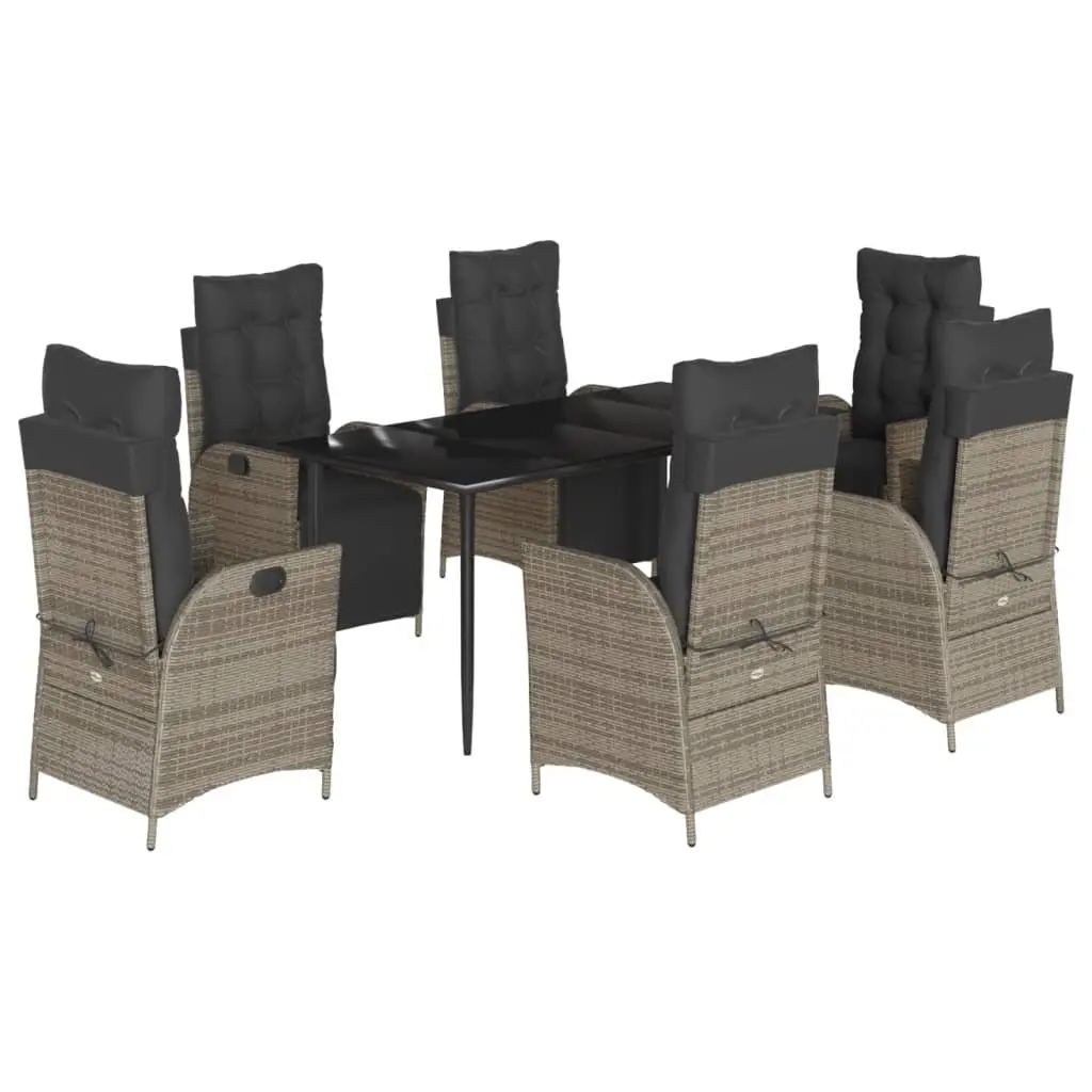 Outdoor Dining Set 7 Piece Patio Garden Furniture PE Rattan Grey Cushions Glass Table