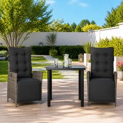 Outdoor Garden Dining Set 3 Piece Grey Poly Rattan Furniture Patio Table Chairs