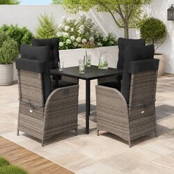 Garden Dining Set 5 Piece Outdoor Furniture Poly Rattan Chair Table Patio Grey