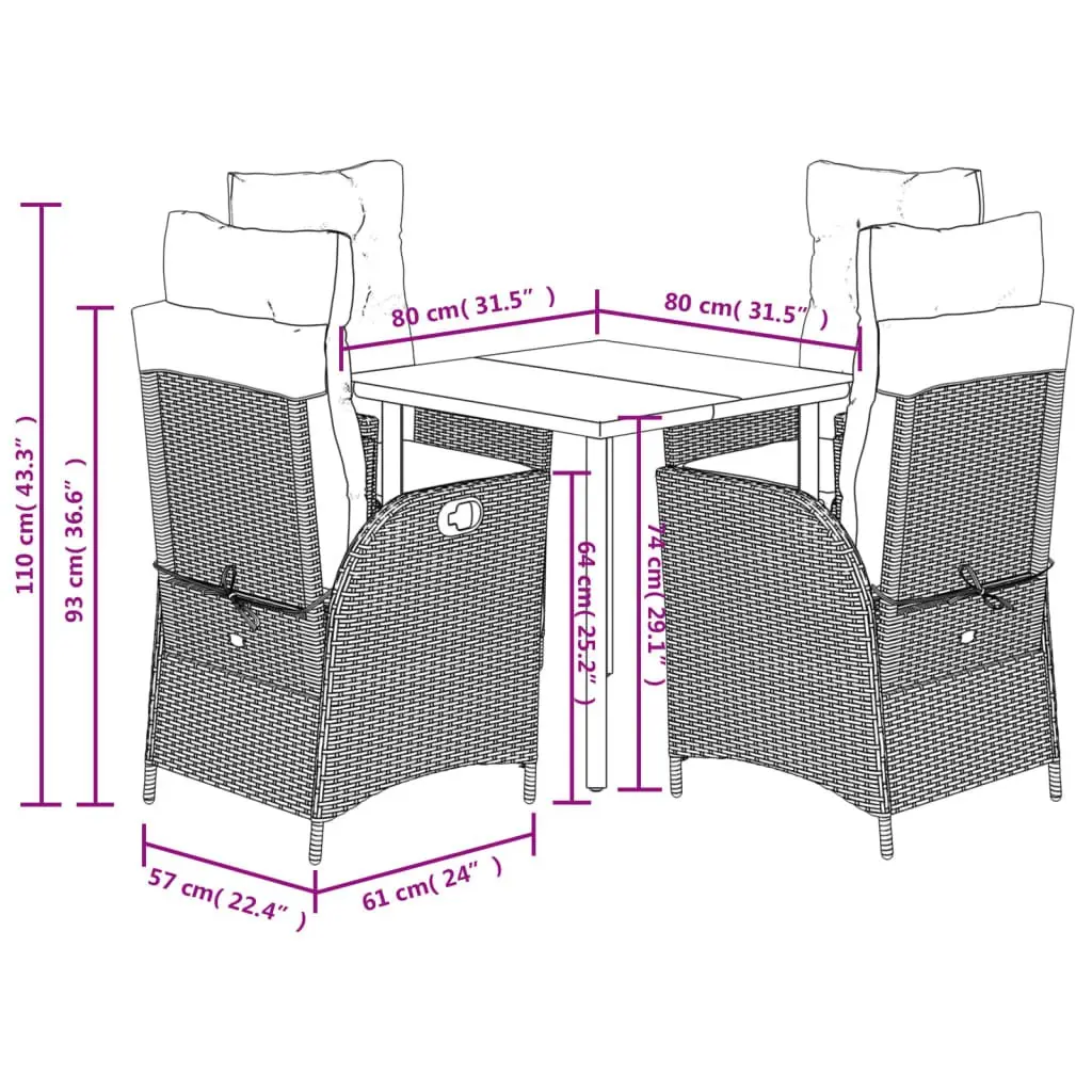 Garden Dining Set 5 Piece Outdoor Furniture Poly Rattan Chair Table Patio Grey