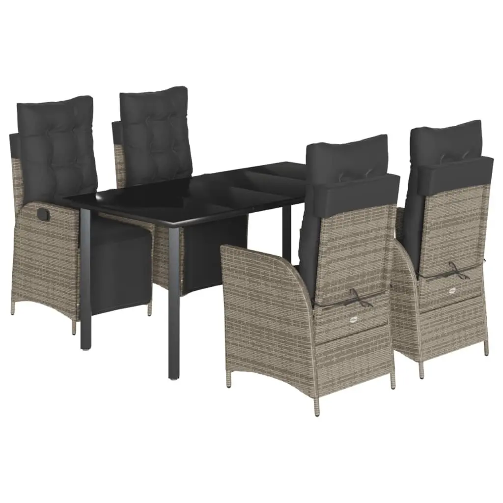 Garden Dining Set Outdoor Furniture 5 Piece Grey Poly Rattan with Cushions