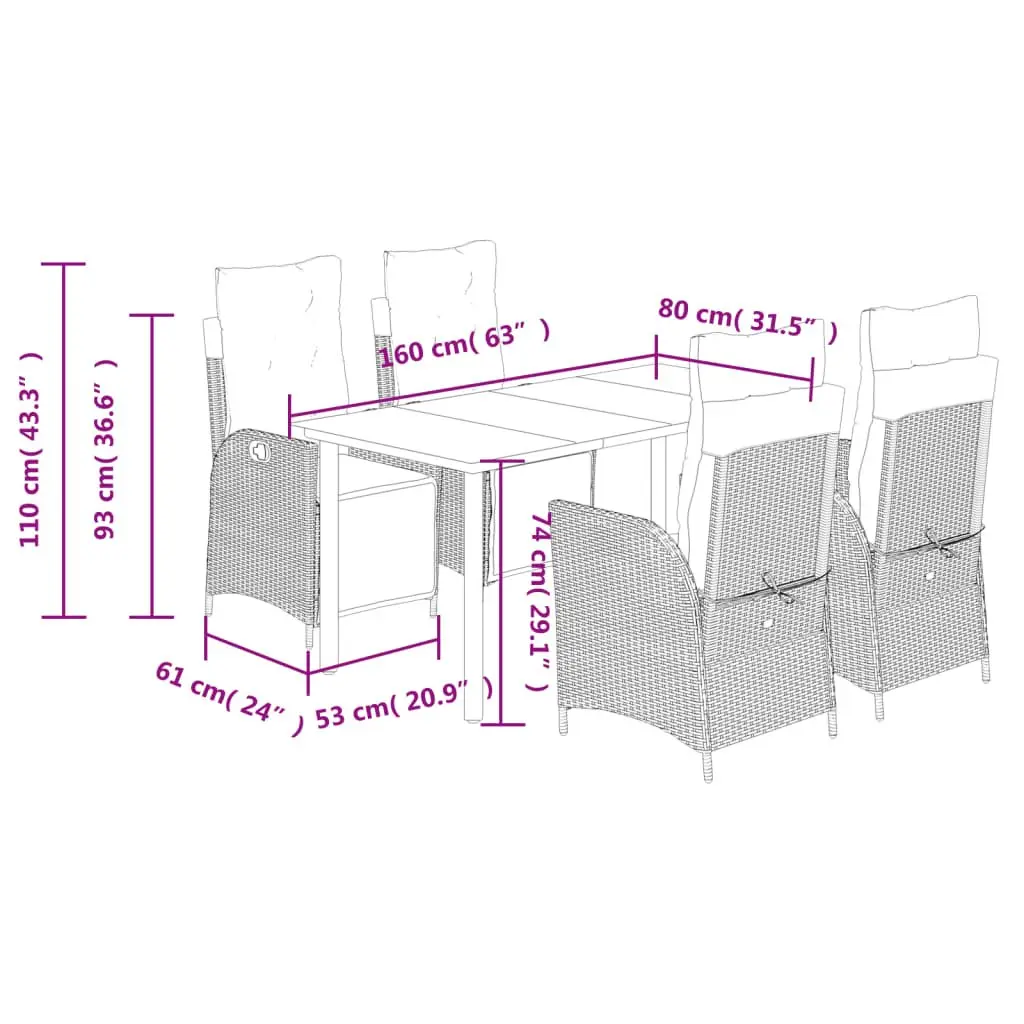 Garden Dining Set Outdoor Furniture 5 Piece Grey Poly Rattan with Cushions
