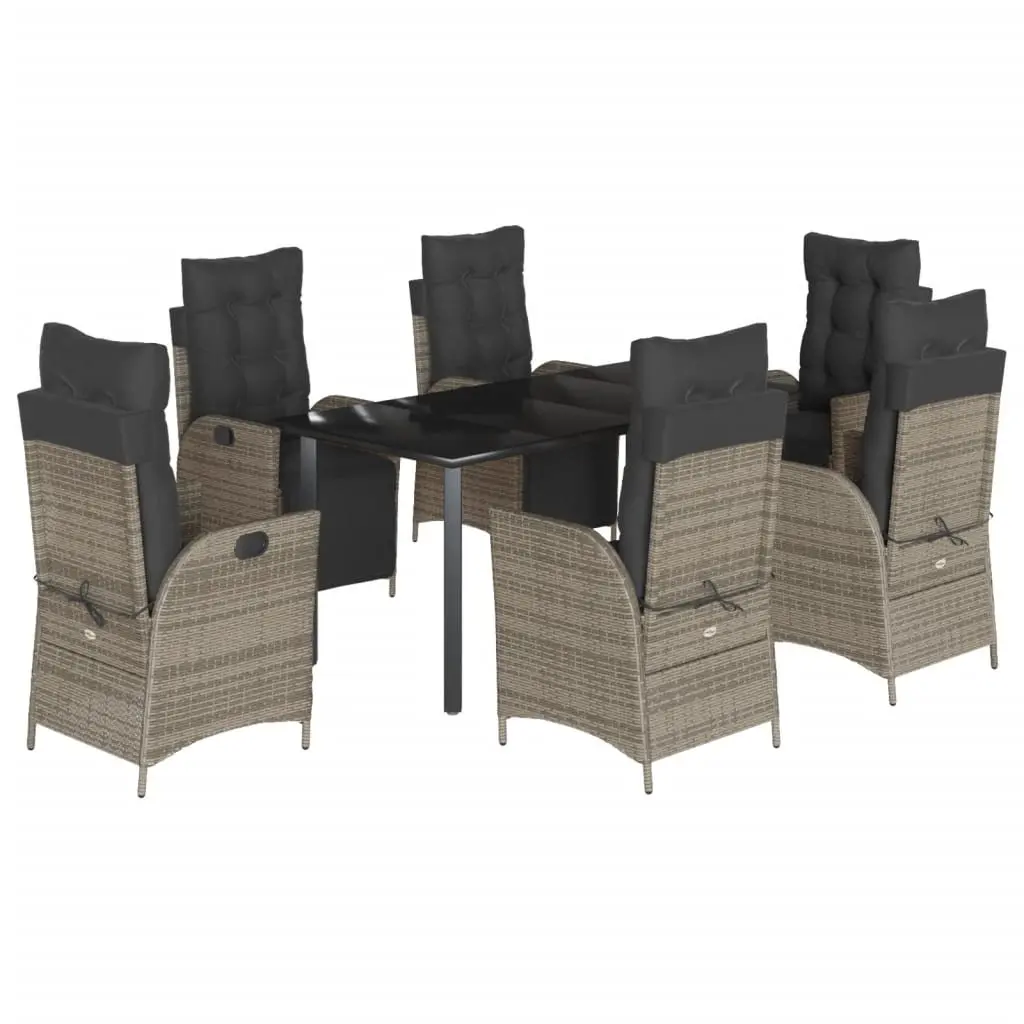 Garden Dining Set 7 Piece Outdoor Use Grey Rattan Chairs Table with Cushions