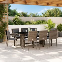 Garden Dining Set 9 Piece Outdoor Furniture Table Chairs Cushions Grey Rattan