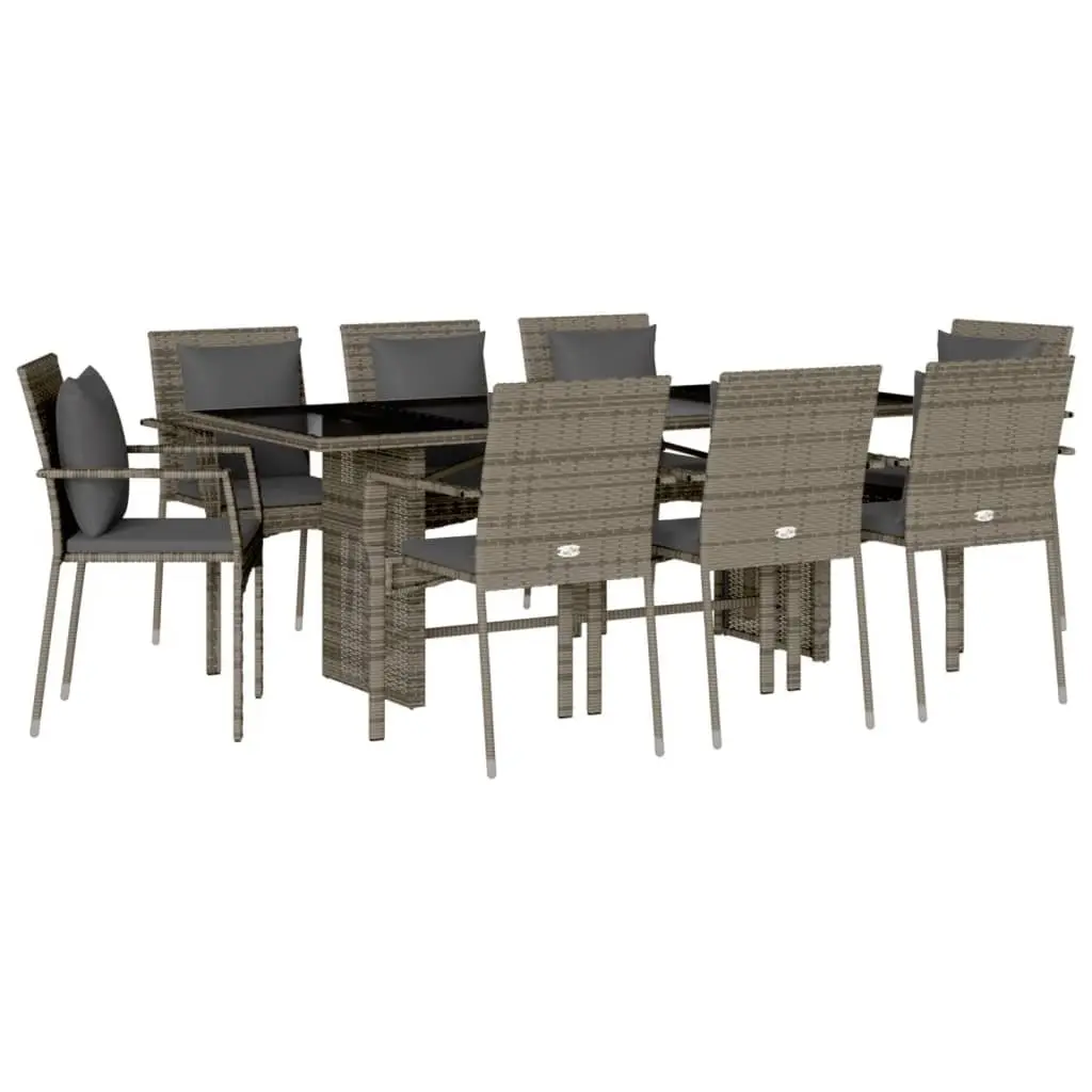 9-Piece Garden Dining Set with Grey Rattan and Cushions