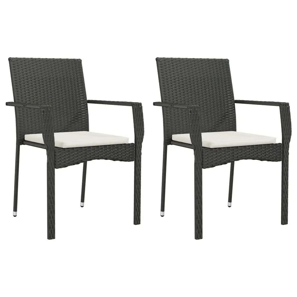 7-Piece Black Poly Rattan Dining Set with Cushions