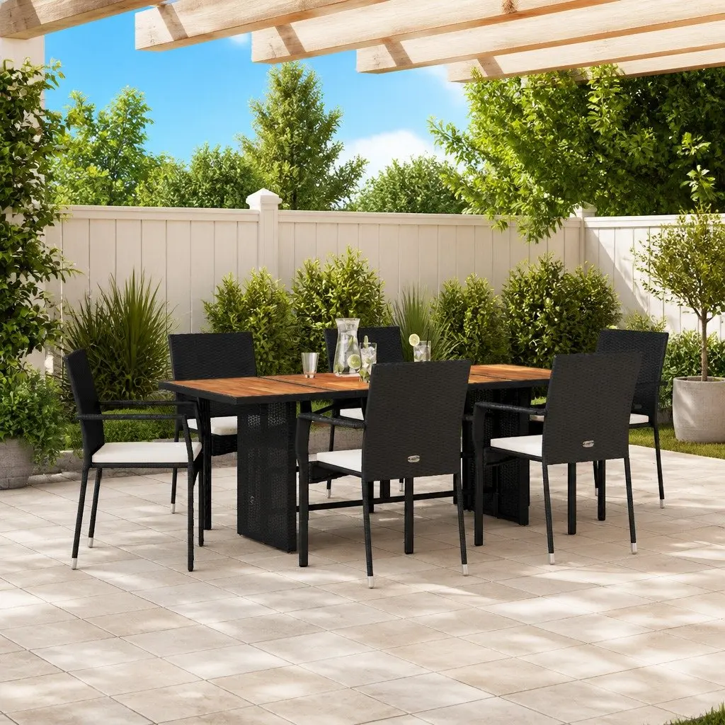 Outdoor Dining Set Garden 7 Piece Black Patio Table