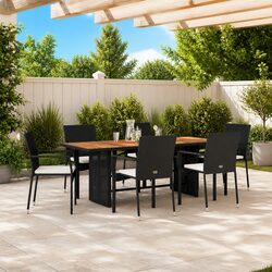 Outdoor Dining Set 7 Piece Garden Furniture with Cushions Black Patio Table