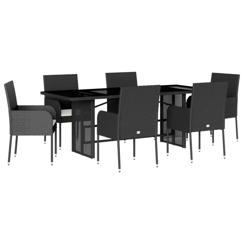 Outdoor Dining Set 7 Piece Garden Furniture Black Poly Rattan Table Chairs