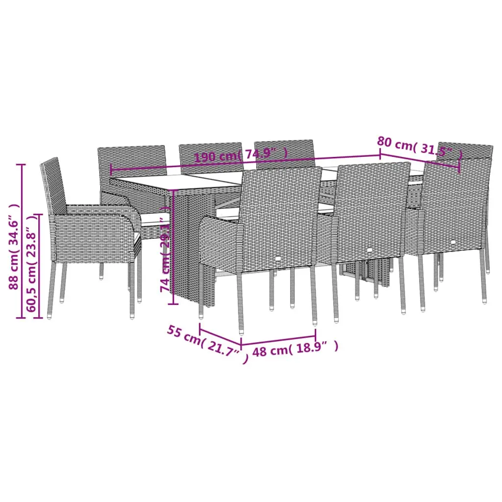 9 Piece Grey Poly Rattan Dining Set