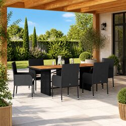 Outdoor Dining Set 7 Piece Garden Furniture Table Chairs Black Poly Rattan