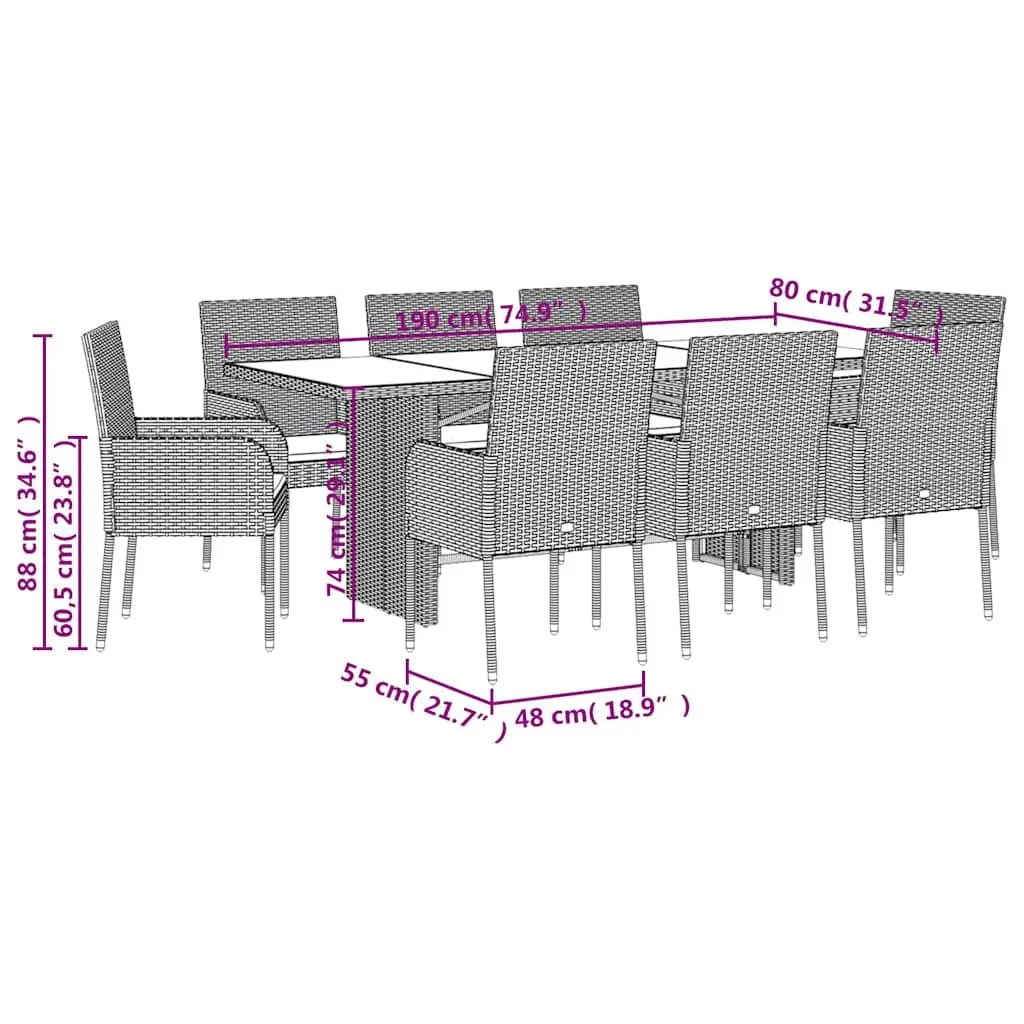 9 Piece Black Outdoor Dining Set