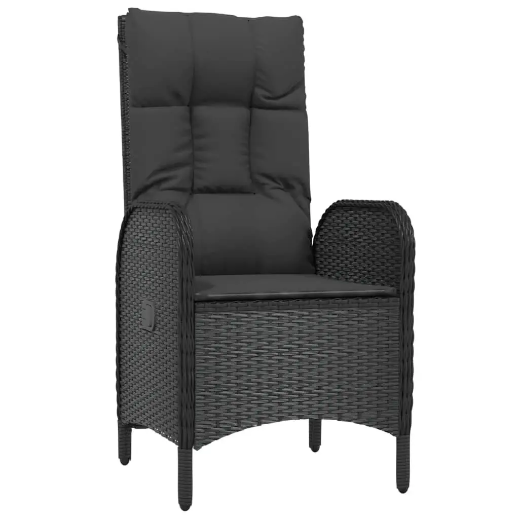 Garden Dining Set 9 Piece Adjustable Backrest Chairs Cushions Acacia Wood Table Black Poly Rattan