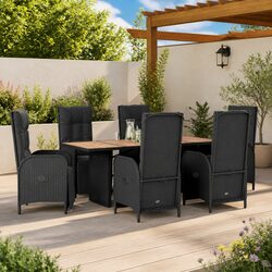 7 Piece Garden Dining Set with Adjustable Backrests and Cushions
