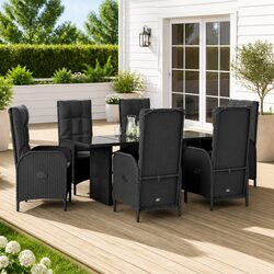 Durable 7 Piece Outdoor Dining Set with Black Cushions