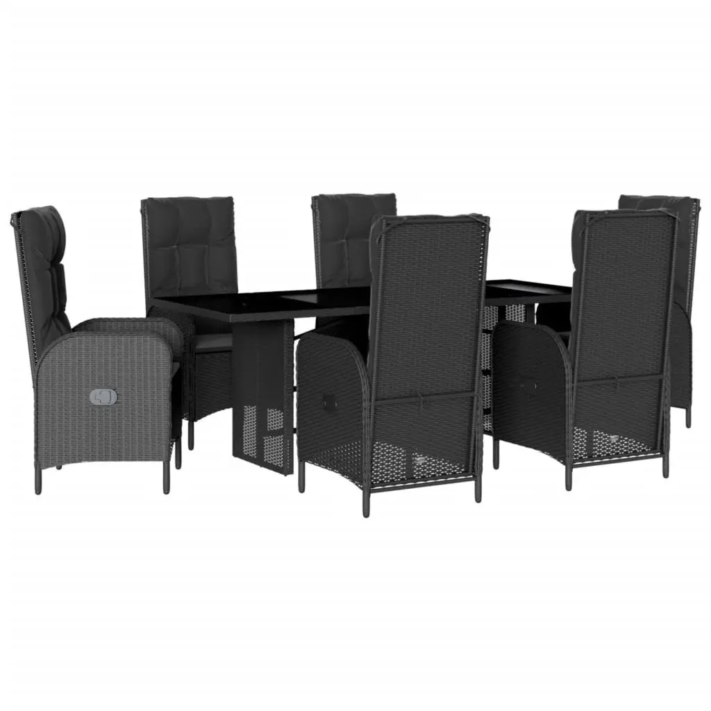 7 Piece Outdoor Dining Set with Black Cushions