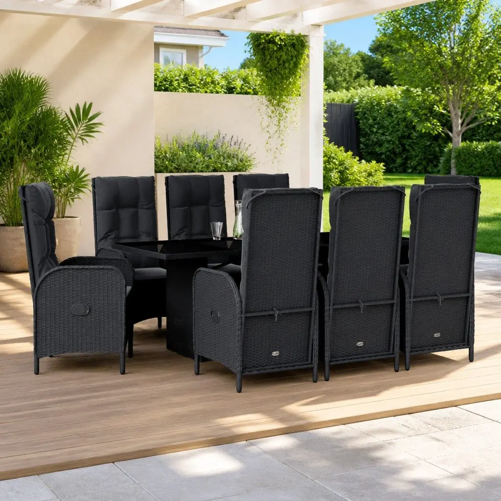 Garden Dining Set 9 Piece Outdoor Patio Furniture Black Poly Rattan with