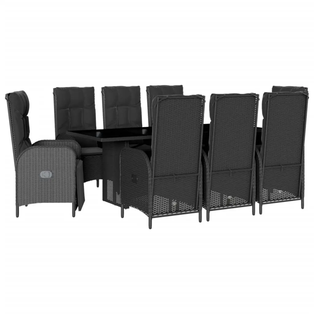 Garden Dining Set 9 Piece Outdoor Furniture Black Poly Rattan with Cushions