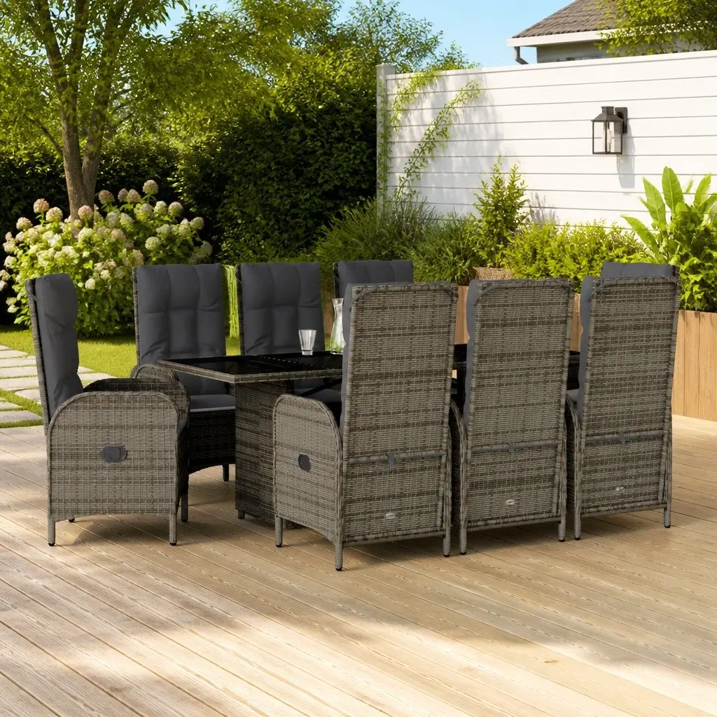 Garden Dining Set 9 Piece Outdoor Furniture Grey Poly Rattan Chairs Table