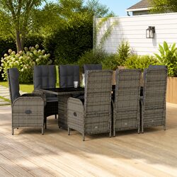 Garden Dining Set 9 Piece Outdoor Furniture Grey Poly Rattan Chairs Table