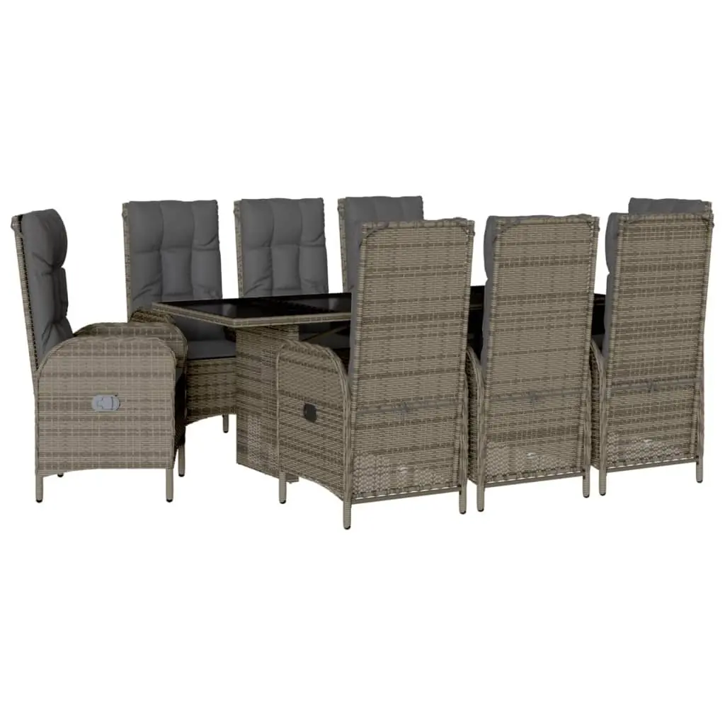 Garden Dining Set 9 Piece Outdoor Furniture Grey Poly Rattan Chairs Table