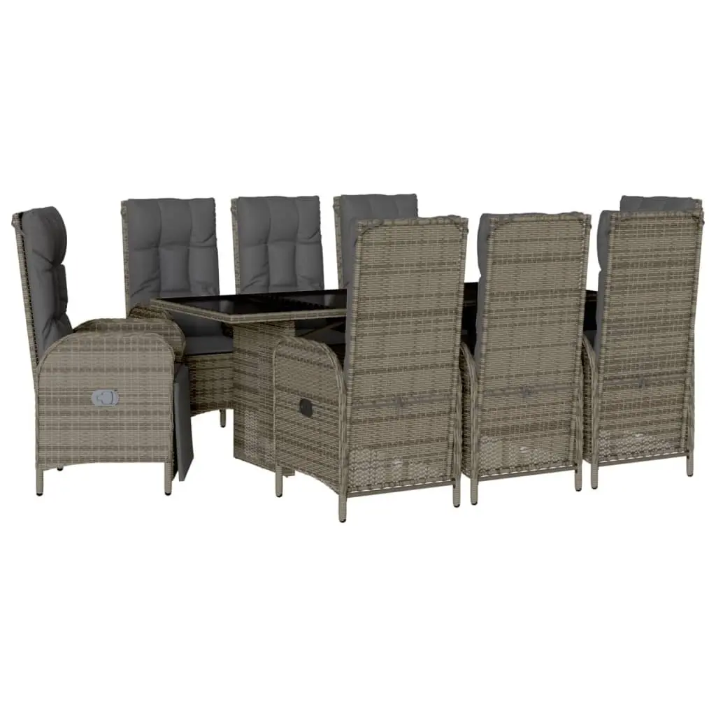 Outdoor Furniture Set 9 Piece Grey Poly Rattan Table Chairs for Patio Garden