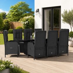 Outdoor Garden Dining Set: 9 Piece Black Rattan Details