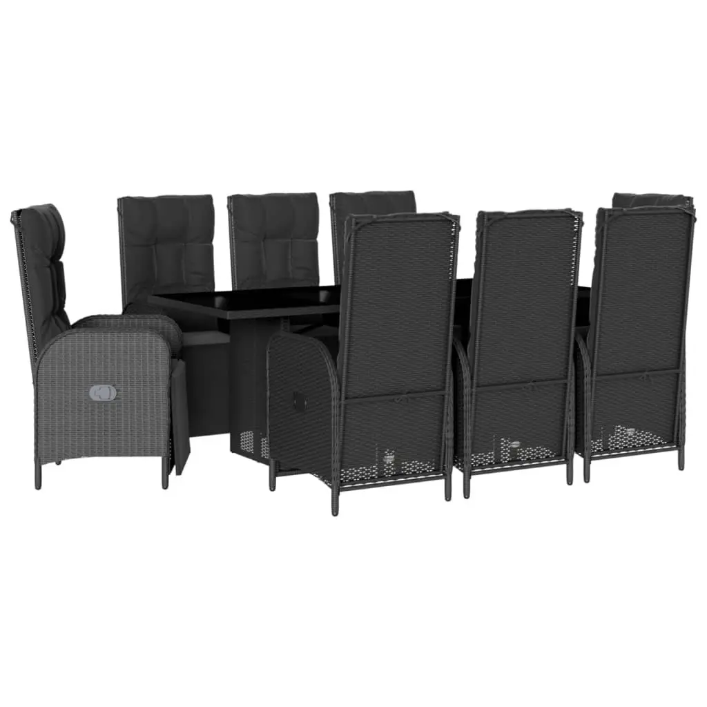 Outdoor Garden Dining Set 9 Piece Black Poly Rattan Chairs Table